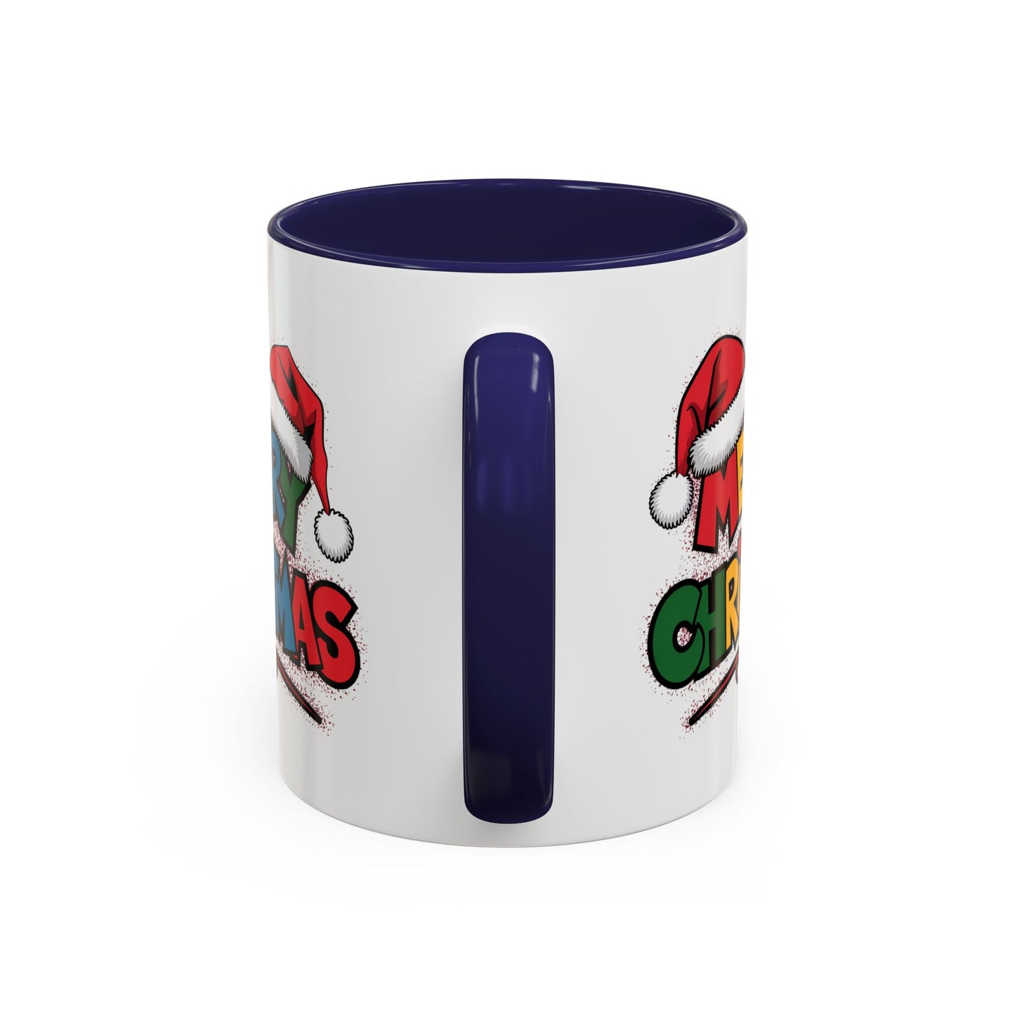 Christmas Mug - Merry Christmas Red Yellow & Blue Text Red Hats