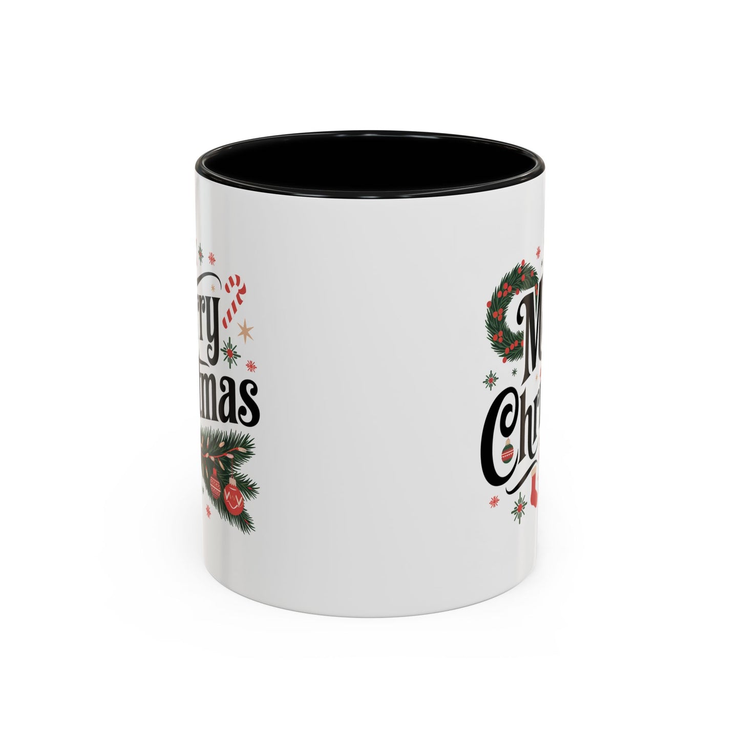 Christmas Mug - Merry Christmas Black Text Star Stocking Ornament Candy Cane