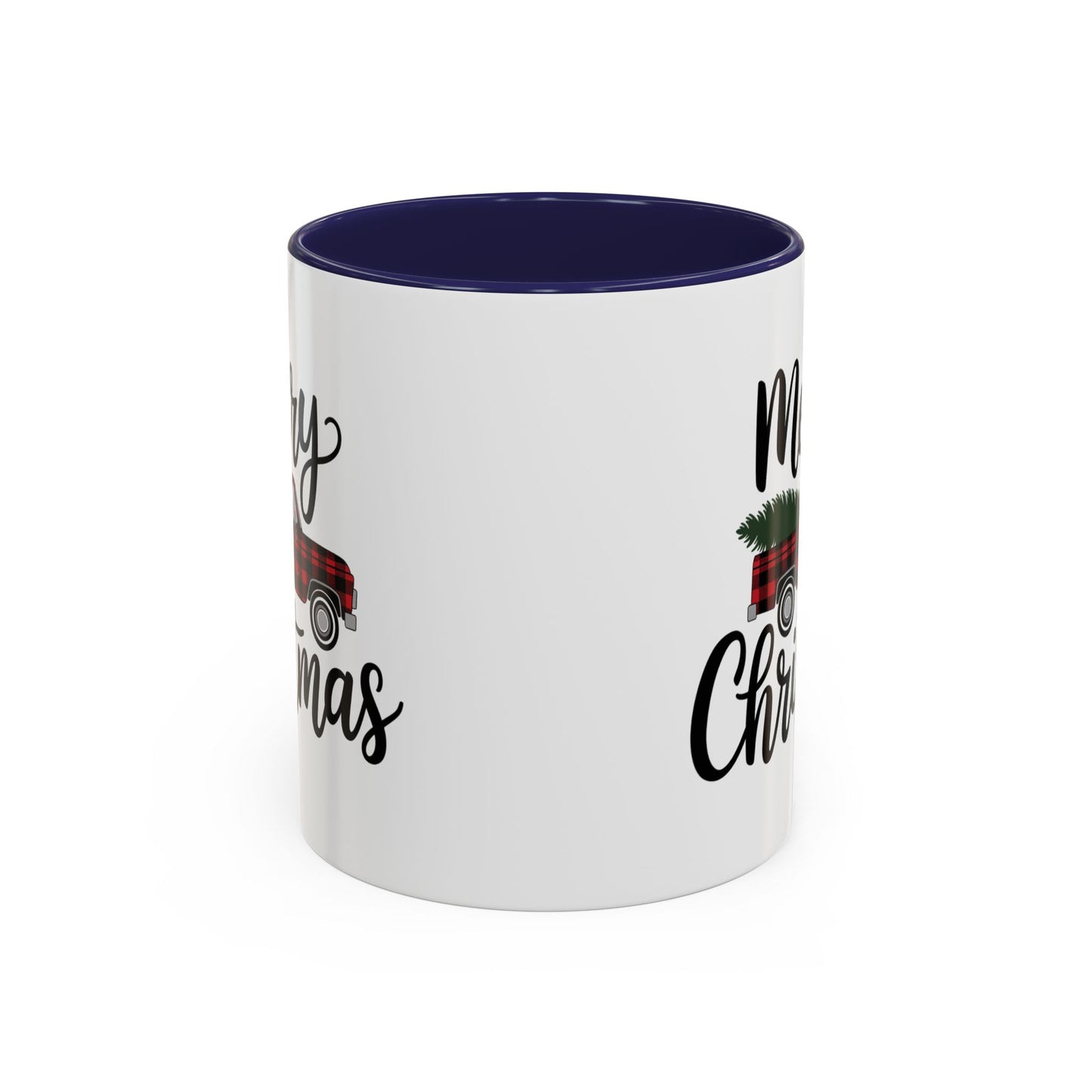 Christmas Mug - Merry Christmas Black Text Tartan Truck