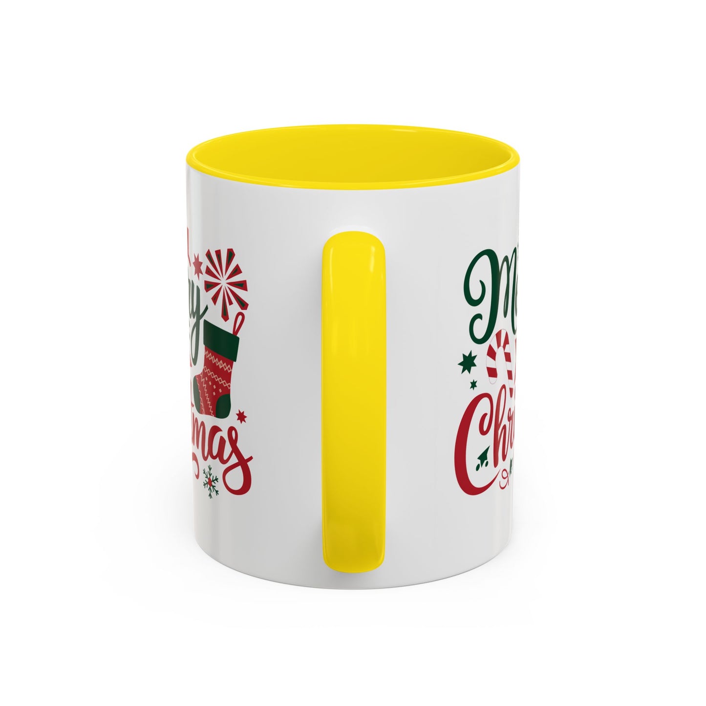 Christmas Mug - Merry Christmas Green & Red Text Star Candy Cane Stocking Snowflake