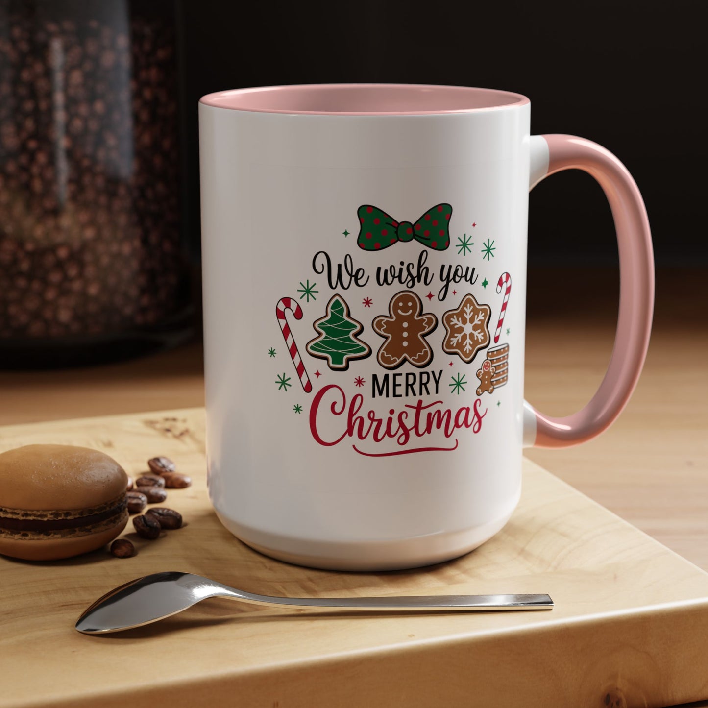 Christmas Mug - We Wish You a Merry Christmas Black & Red Text Cookies & Candy