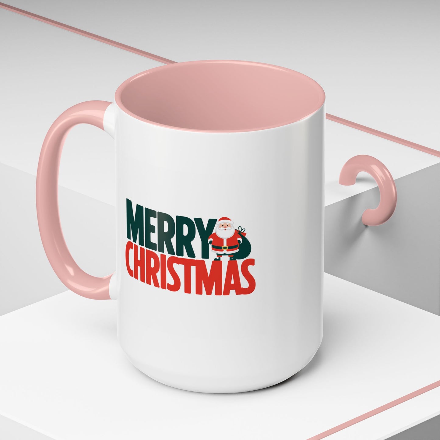 Christmas Mug - Merry Christmas Green & Red Text Santa Bag