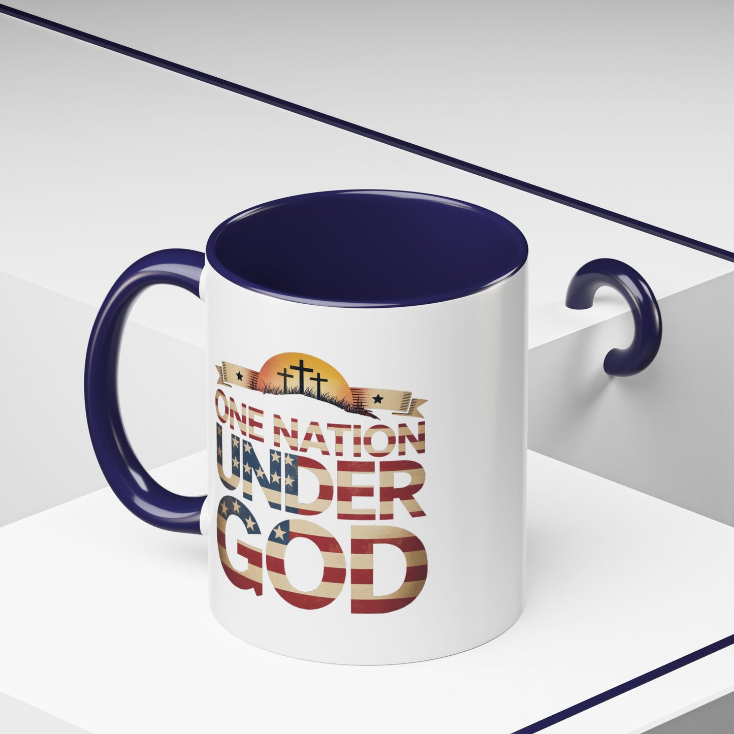 4th of July Mug - One Nation Under God Cross Flag