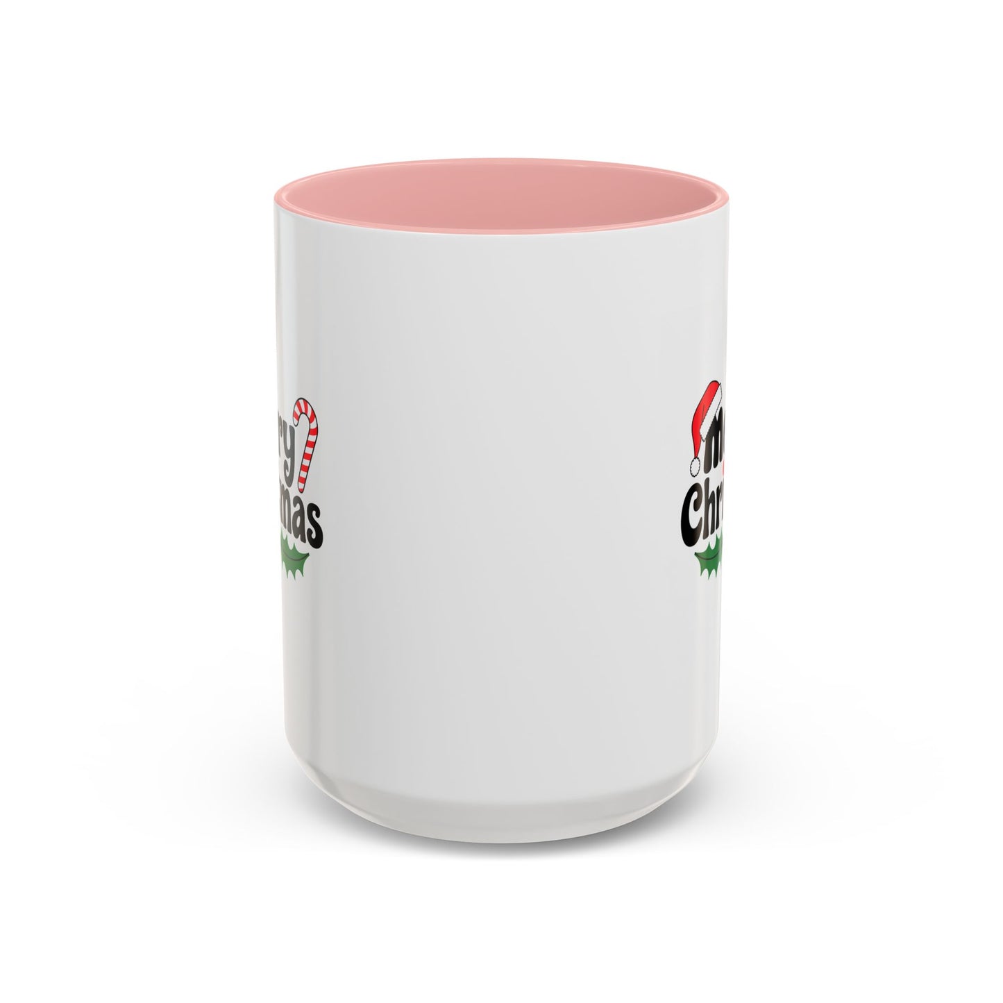 Christmas Mug - Merry Christmas Black Text Hat Cane Misletoe