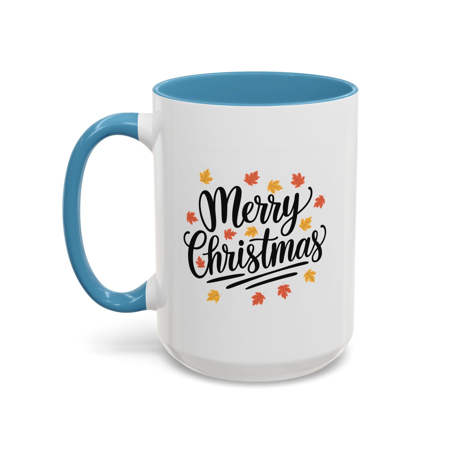 Christmas Mug - Merry Christmas Black Text Fall Leaves