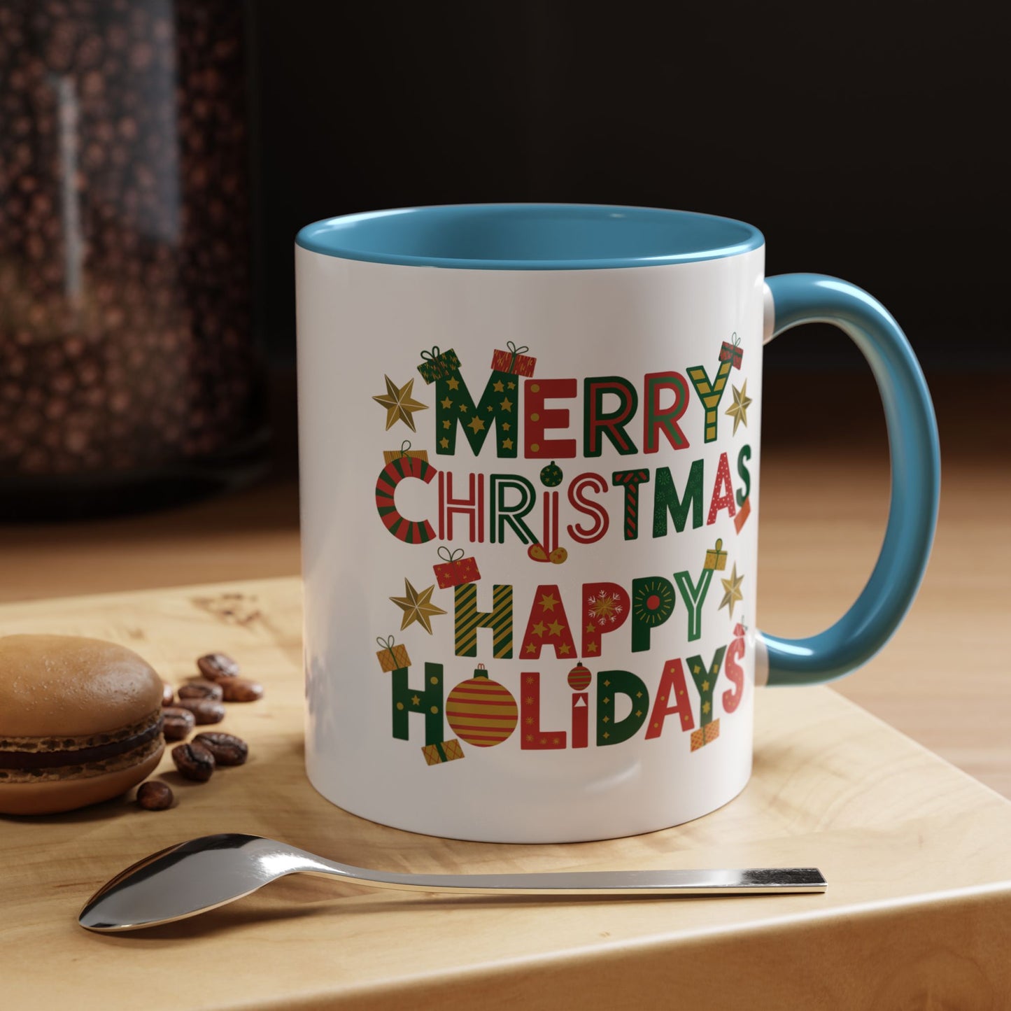 Christmas Mug - Merry Christmas Happy Holidays Decorative Text