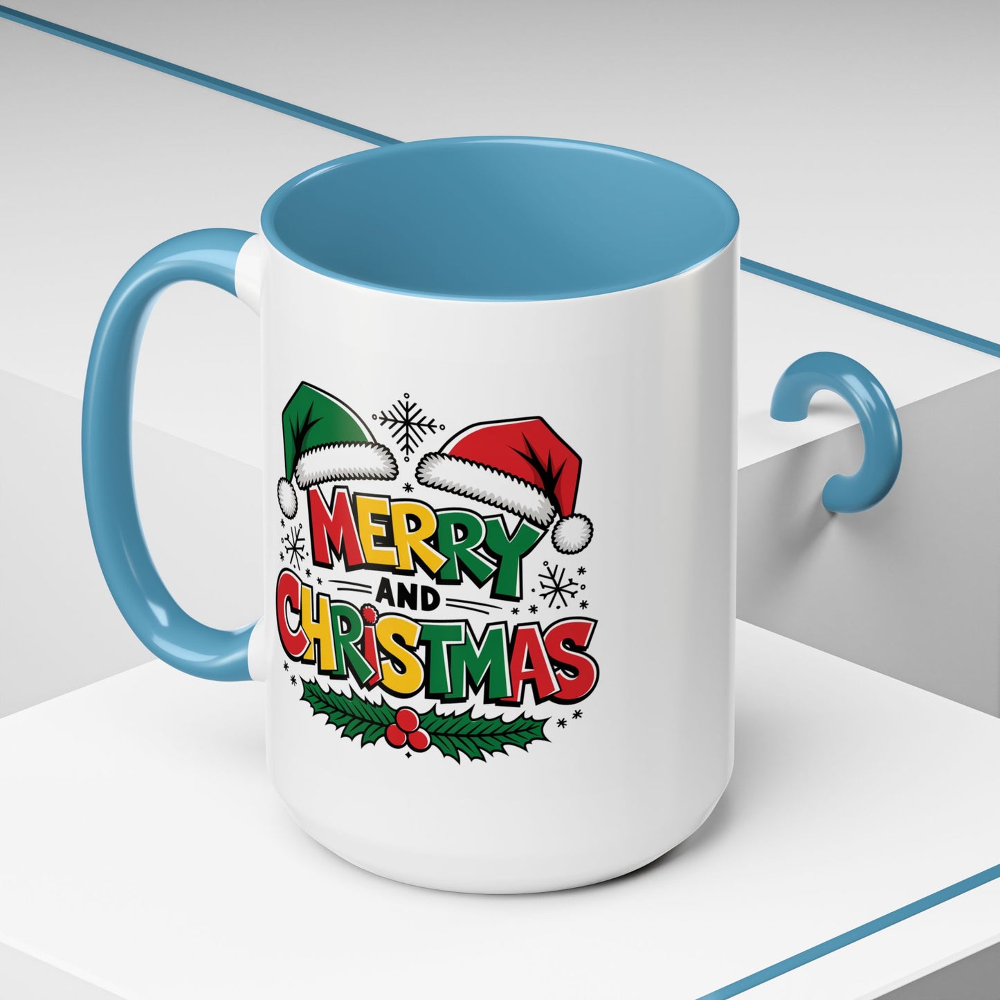 Christmas Mug - Merry Christmas Red Yellow & Green Text Green & Red Hat