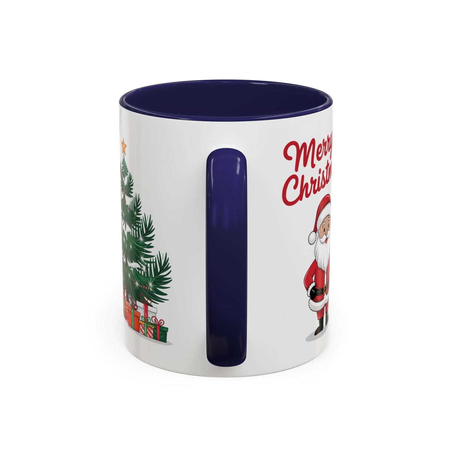 Christmas Mug - Merry Christmas Red Text Santa Tree Presents