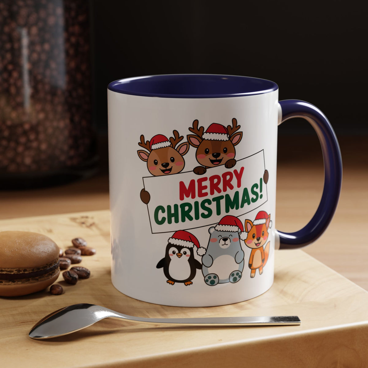 Christmas - Merry Christmas Red & Green Text Reindeer Penguin Bear Fox