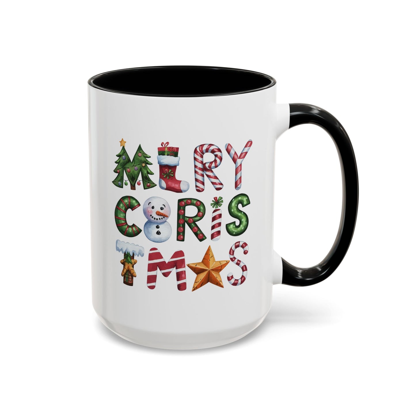 Christmas Mug - Merry Christmas Green Red & Gold Patterned Text