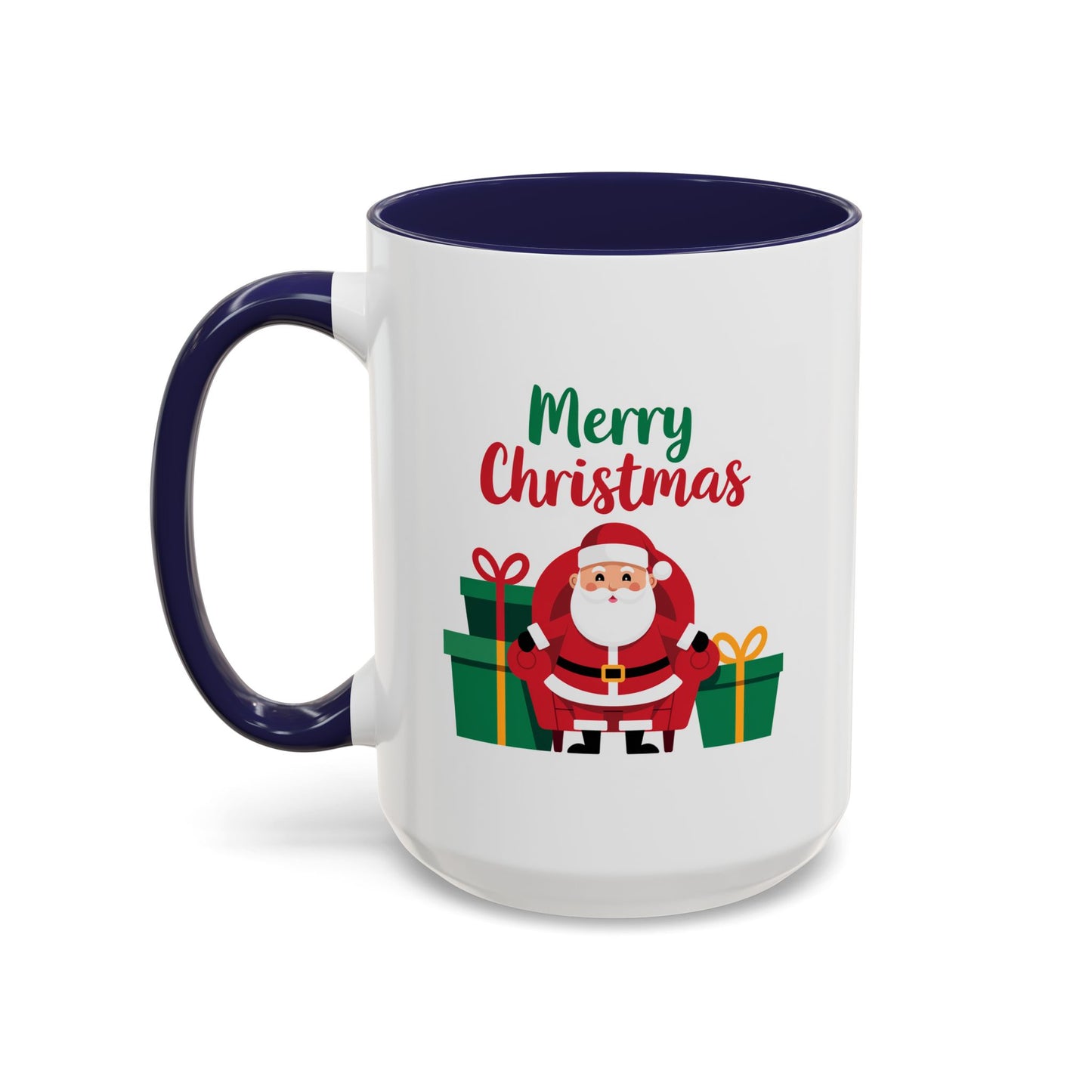 Christmas Mug - Merry Christmas Green & Red Text Santa Presents