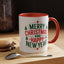 Christmas Mug - Merry Christmas and a Happy New Year Green & Red Text Trees Stars