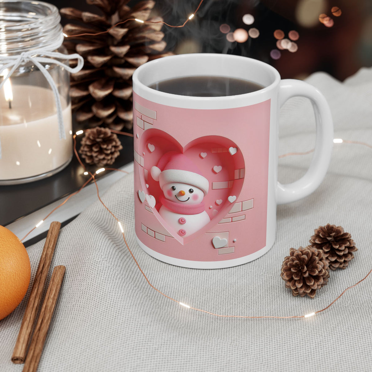 Chirstmas Mug - Pink Snowman Heart