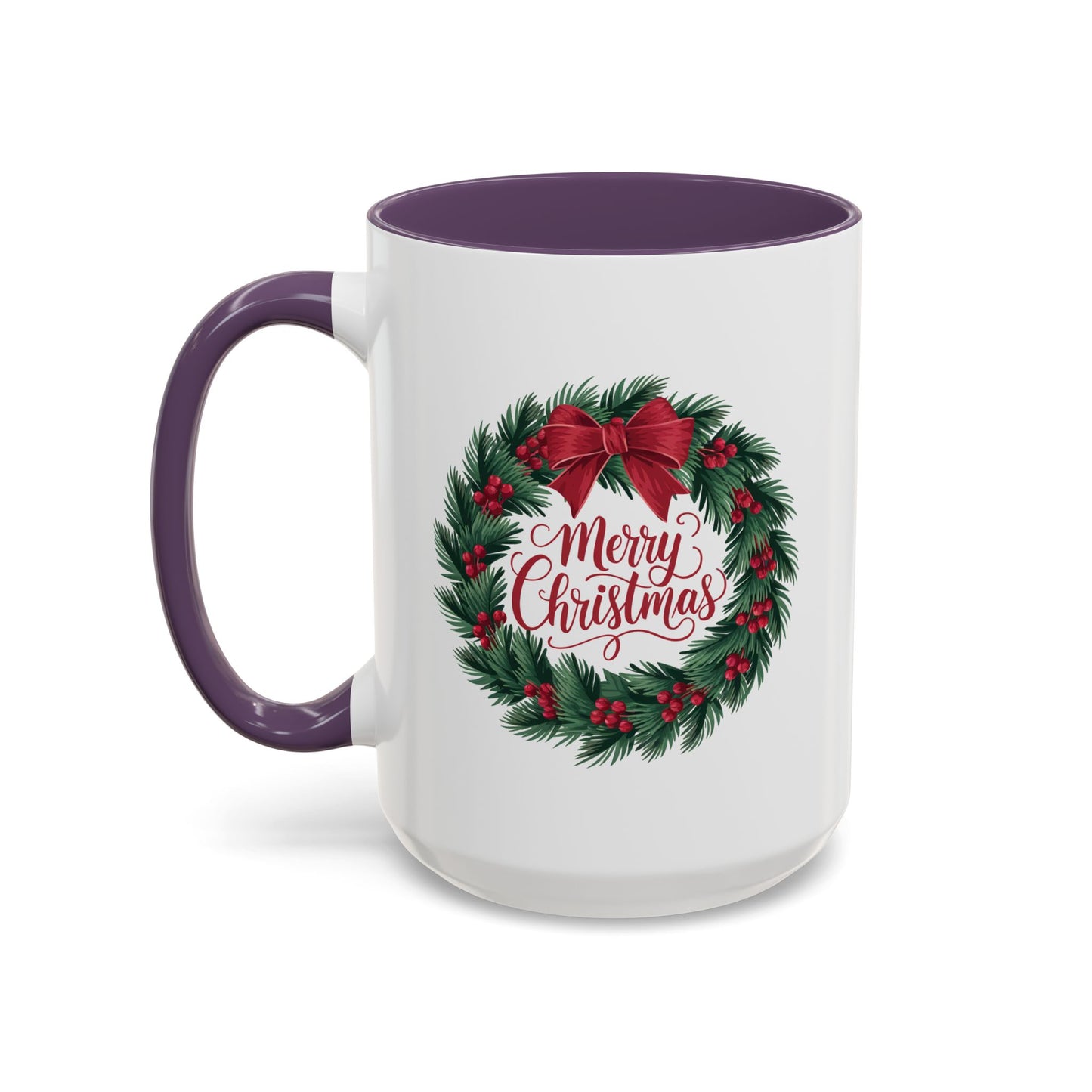 Christmas Mug - Merry Christmas Red Text Bow Wreath