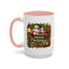 Christmas Mug - Merry Christmas Cream Text Santa Ok Light Bow Ornaments