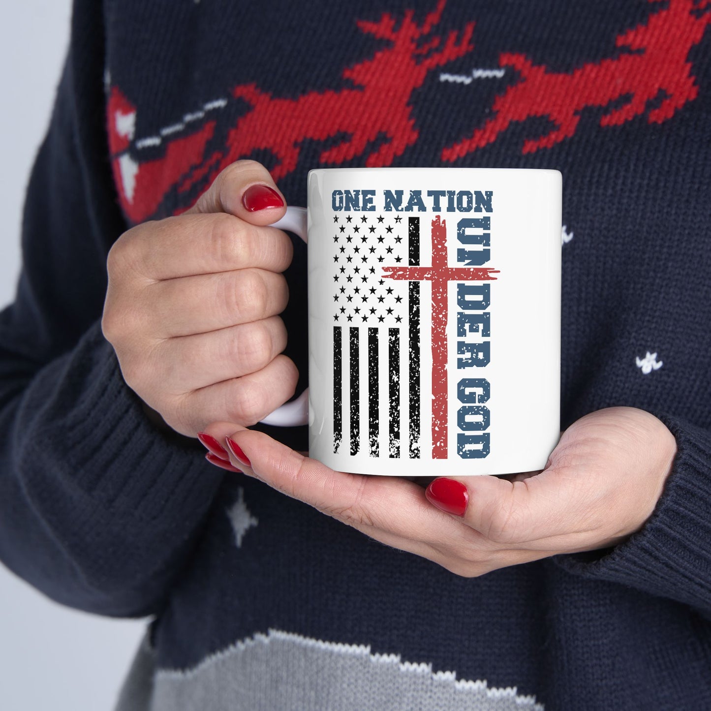 4th of July Mug - One Nation Under God Flag Cross