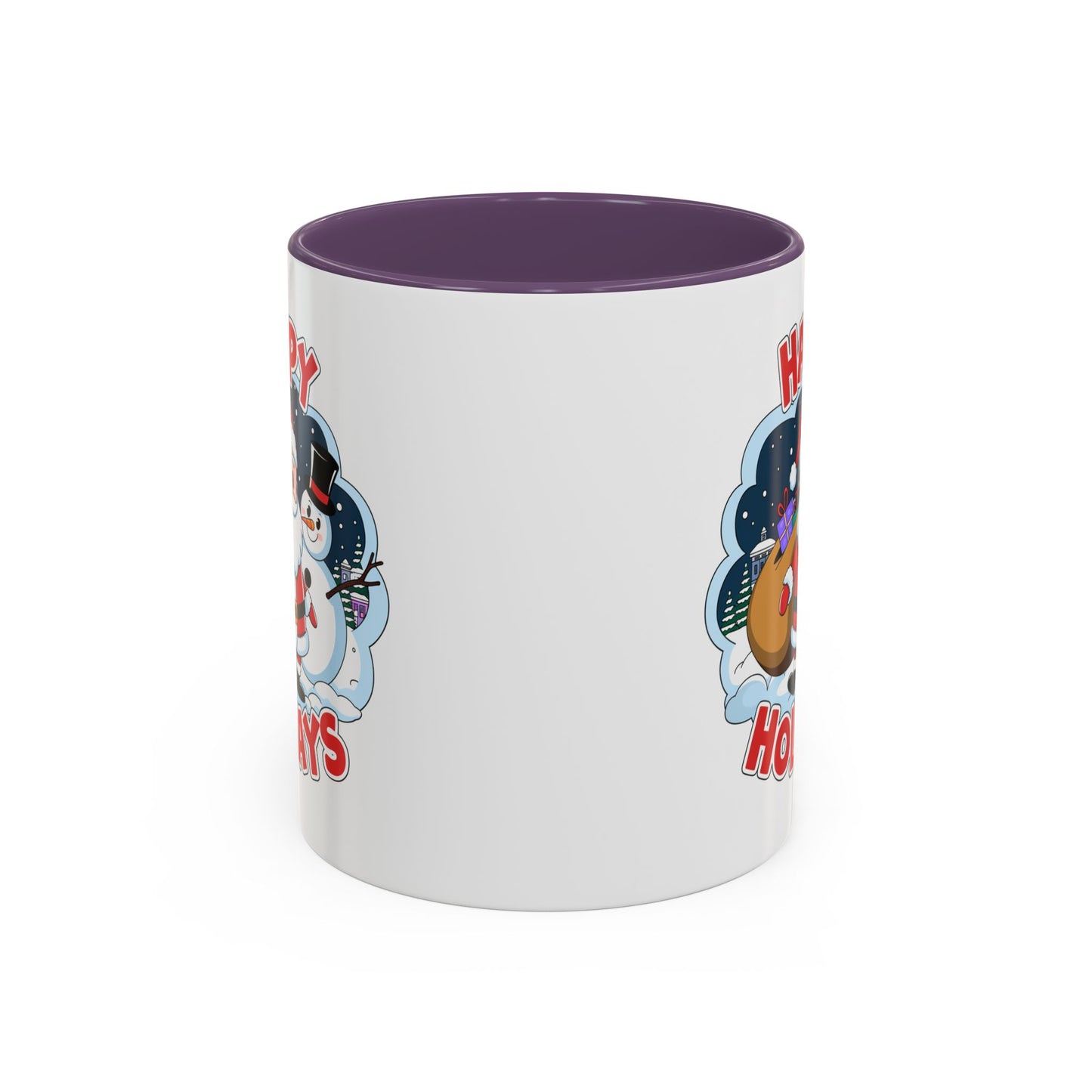 Christmas Mug - Happy Holidays Red & White Text Santa Snowman