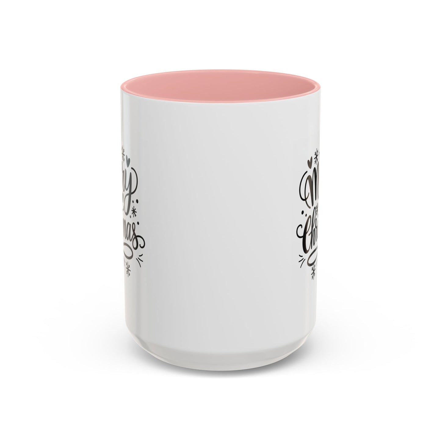 Christmas Mug - Merry Christmas Black Text Tree Snowflakes Hearts