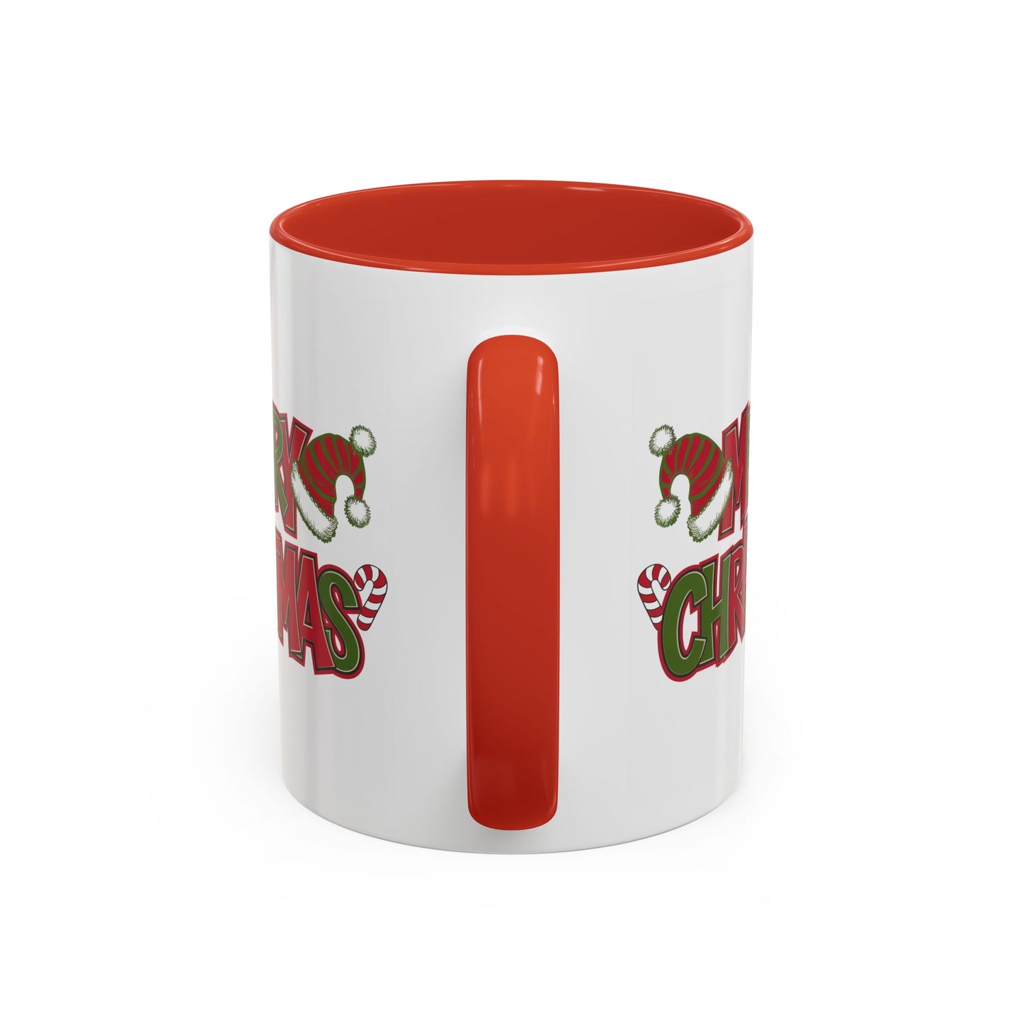 Christmas Mug - Merry Christmas Red & Green Text Hats Candy Canes