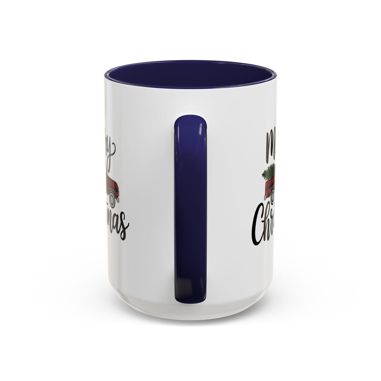 Christmas Mug - Merry Christmas Black Text Tartan Truck