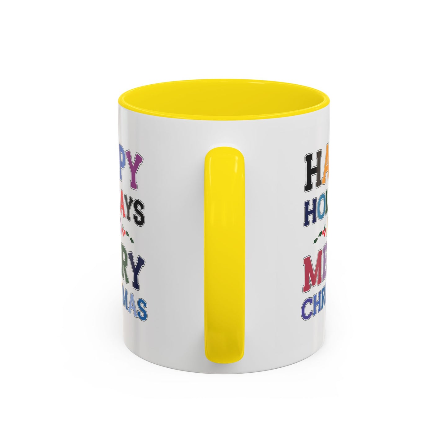 Christmas Mug - Happy Holidays and Merry Christmas Blue Yellow Purple Orange Red Text