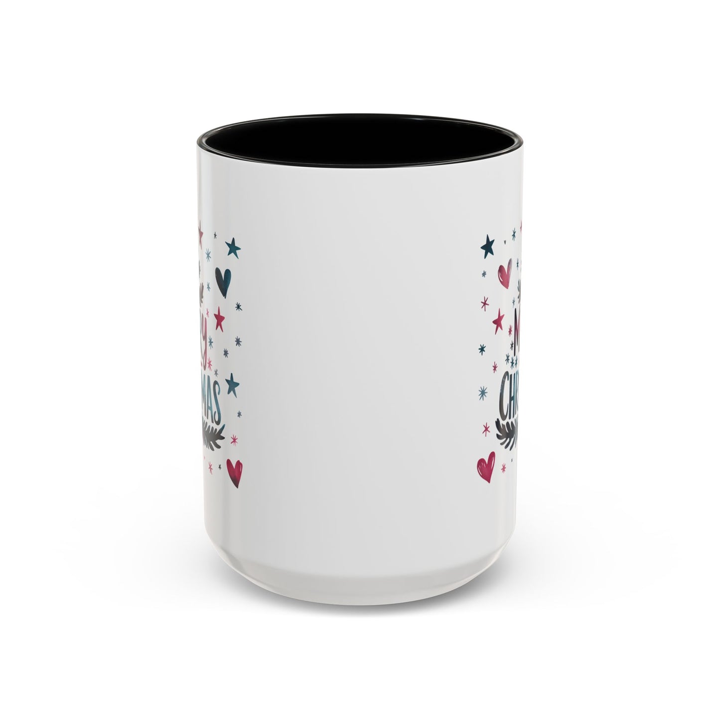 Christmas Mug - Merry Christmas Maroon & Blue Text Tree Hearts Stars