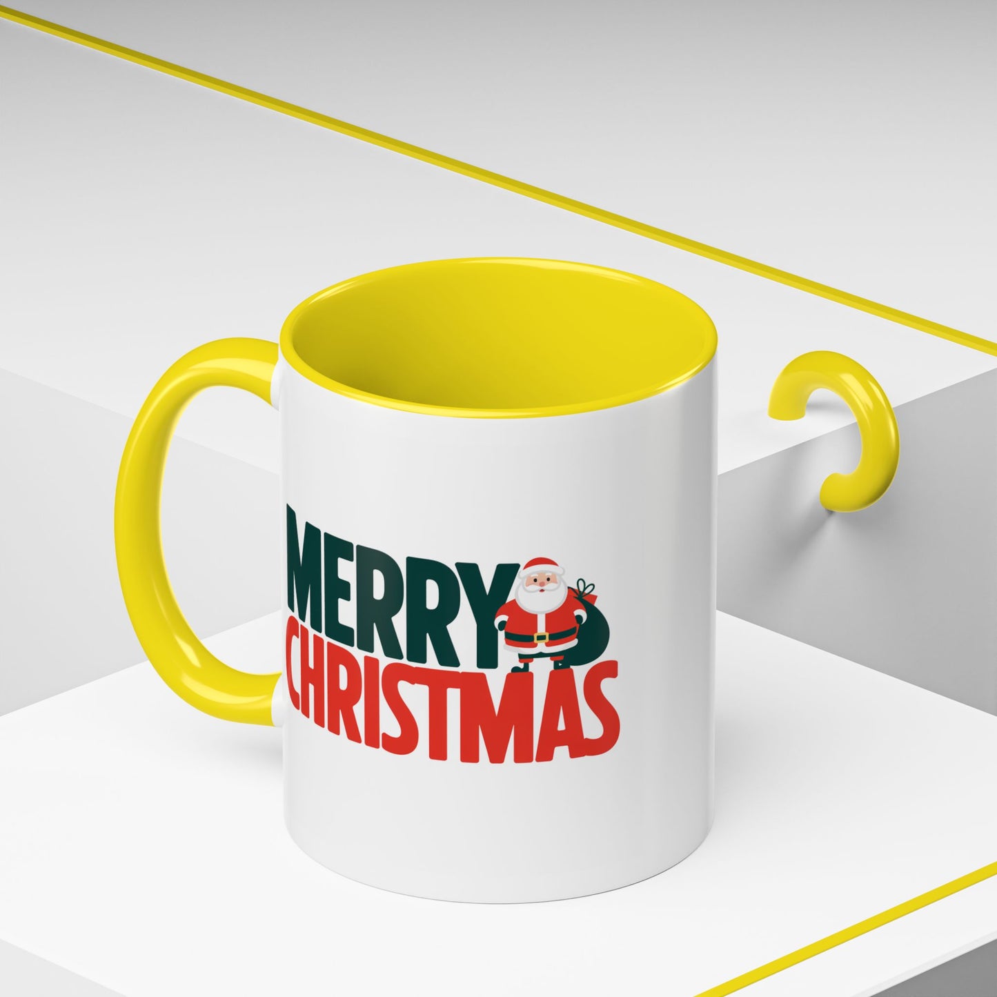 Christmas Mug - Merry Christmas Green & Red Text Santa Bag