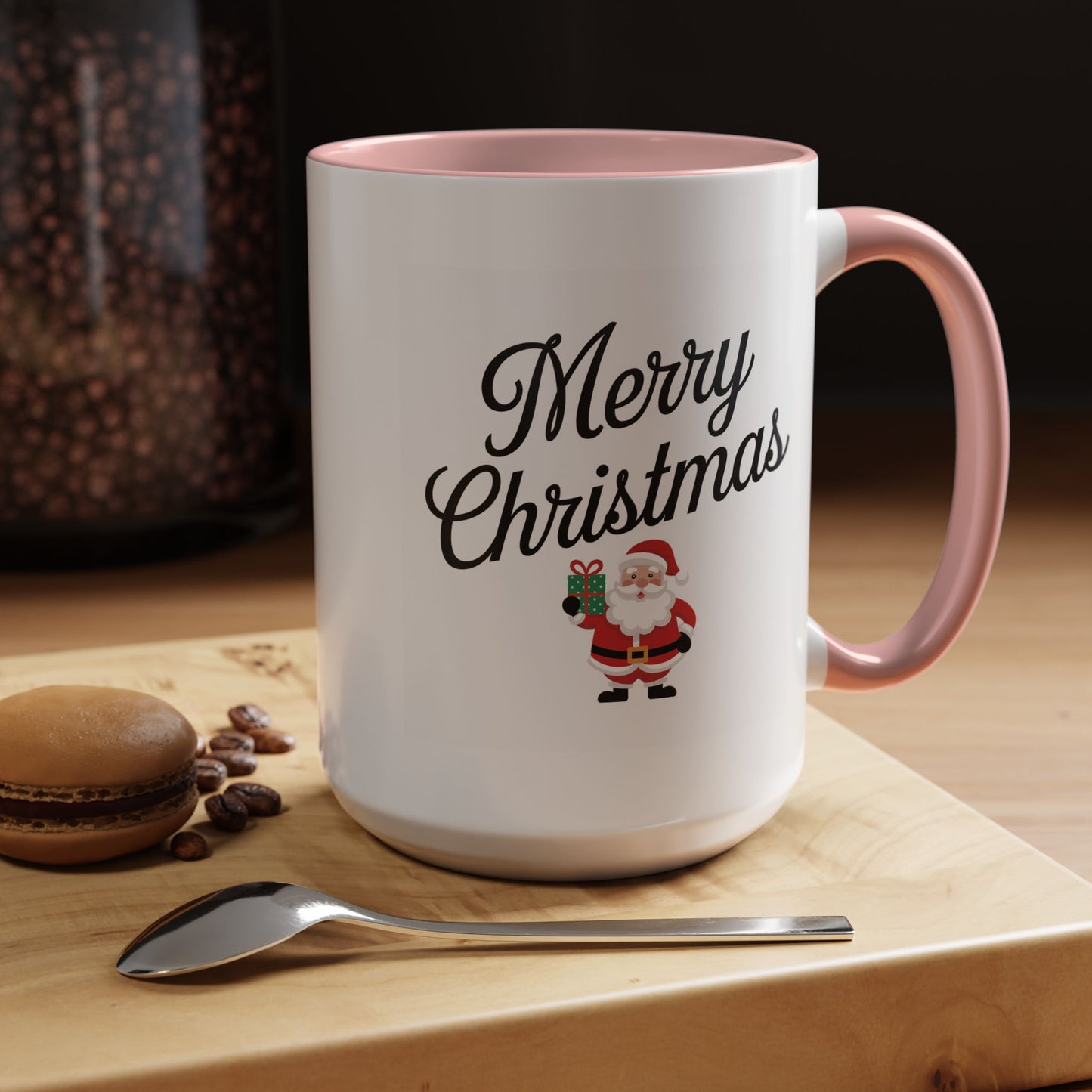 Christmas Mug - Merry Christmas Black Text Santa Present