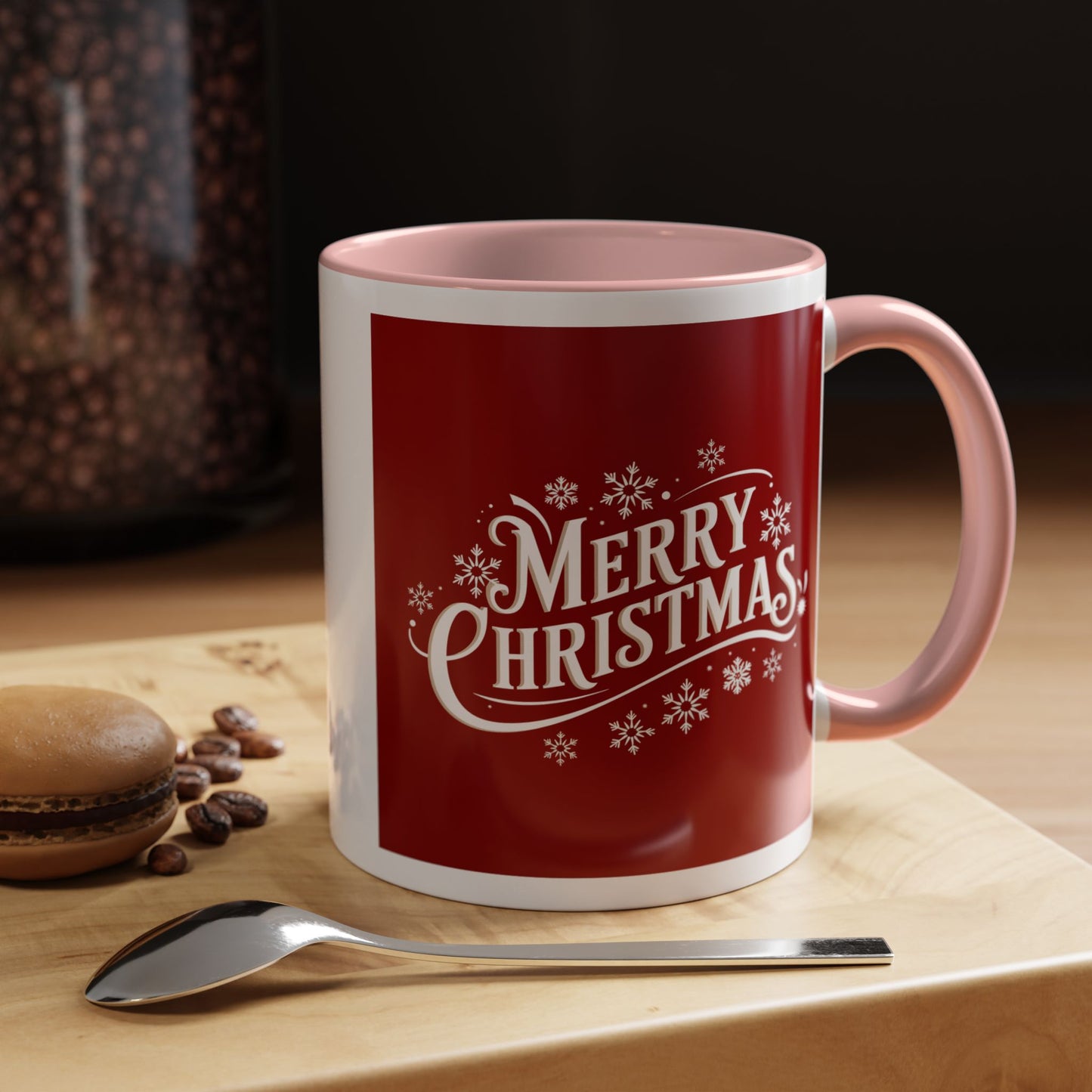Christmas Mug - Merry Christmas White Text Maroon Background
