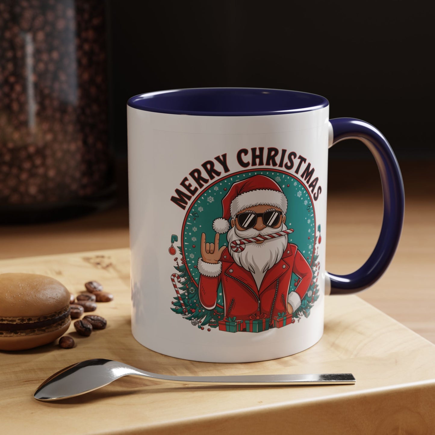 Christmas Mug - Merry Christmas Black & Red Text Cool Santa