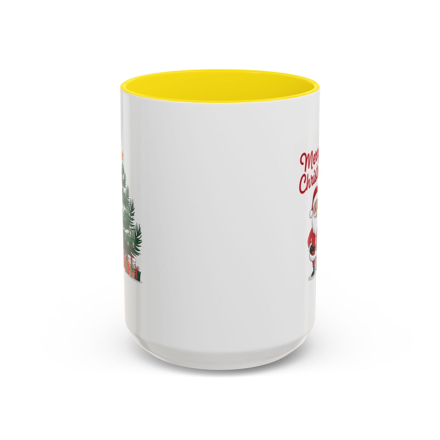 Christmas Mug - Merry Christmas Red Text Santa Tree Presents