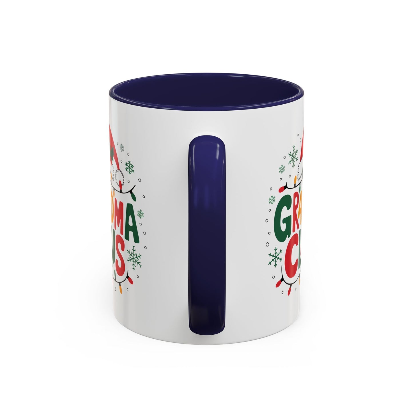 Christmas Mug - Grandma Claus Green Yellow & Red Text Hat Lights Stars