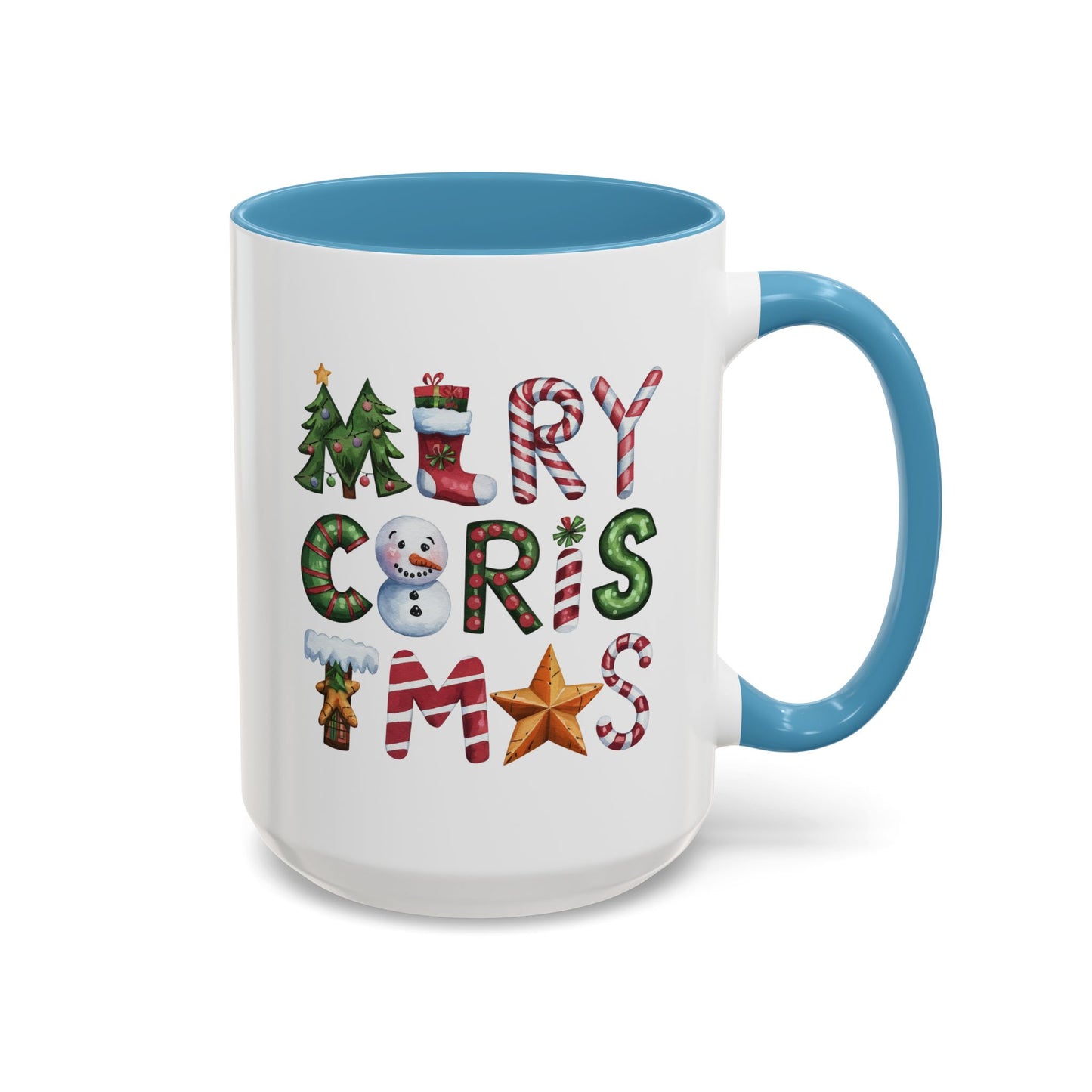 Christmas Mug - Merry Christmas Green Red & Gold Patterned Text