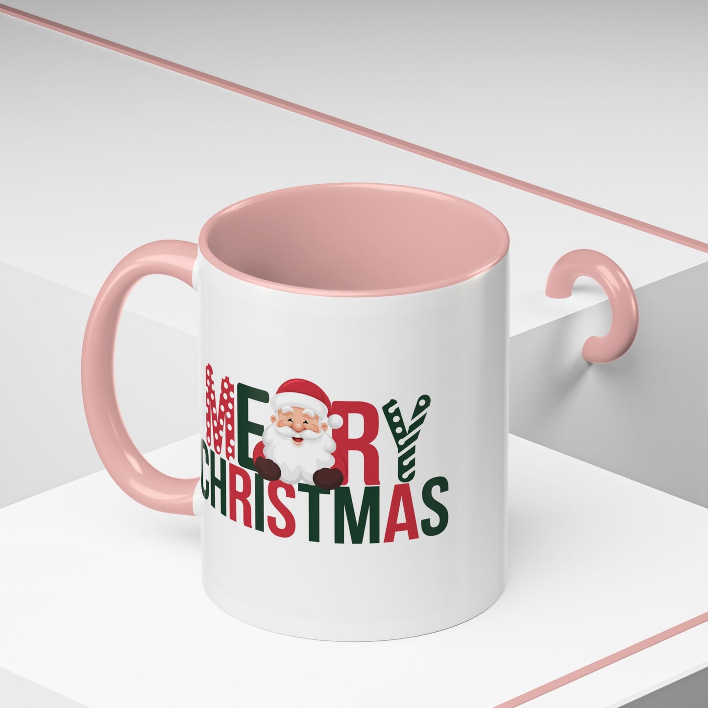 Christmas Mug - Merry Christmas Green & Red Text Santa