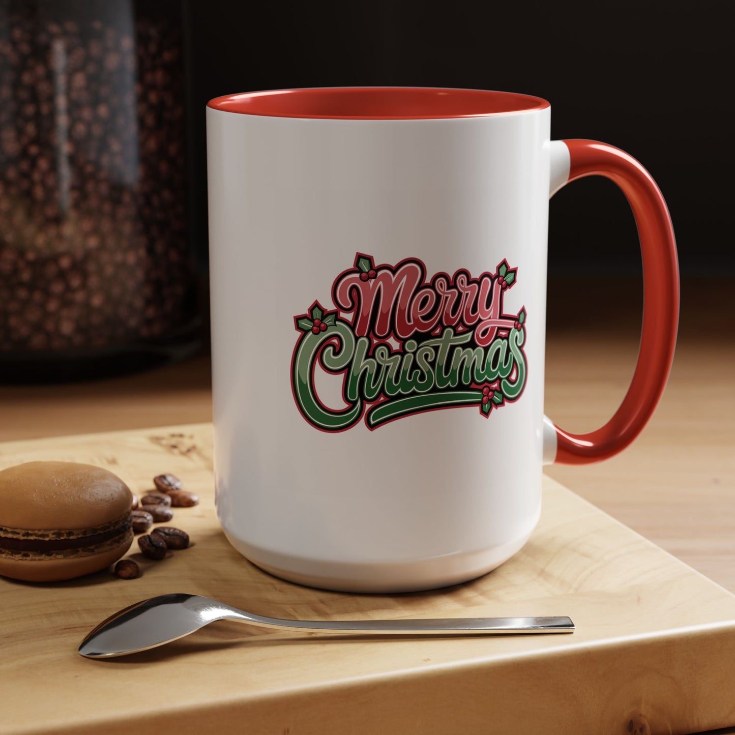 Christmas Mug - Merry Christmas Red & Green Text Mistletoe