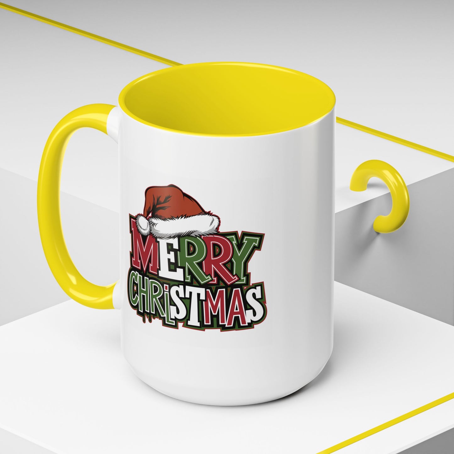 Christmas Mug - Merry Christmas Red Green & White Graffiti Hat