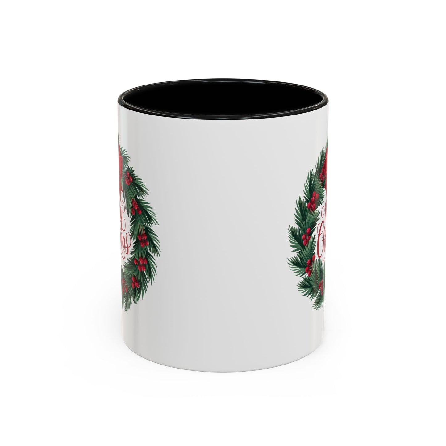 Christmas Mug - Merry Christmas Red Text Bow Wreath