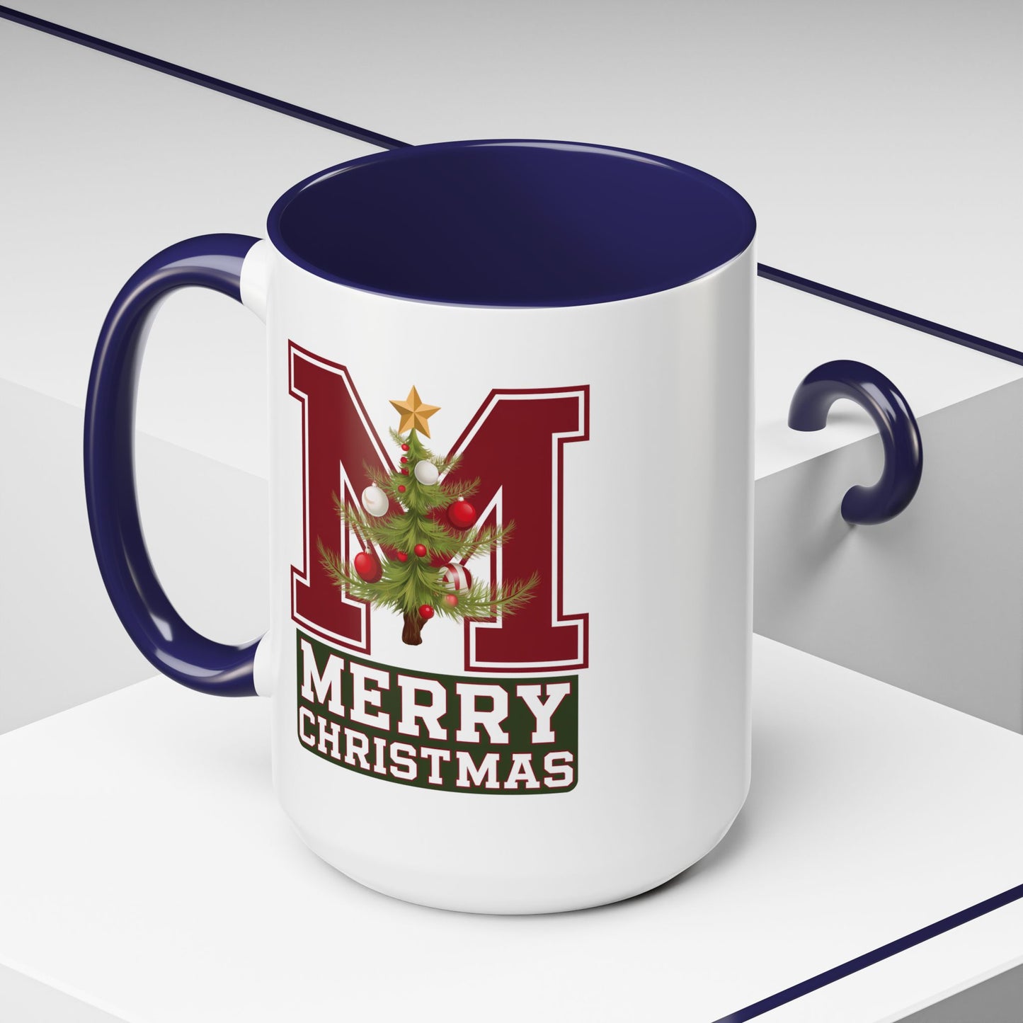 Christmas Mug - Merry Christmas White Green & Red College Text