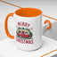 Christmas Mug - Merry Christmas Maroon Text Camper Trees Snowflakes