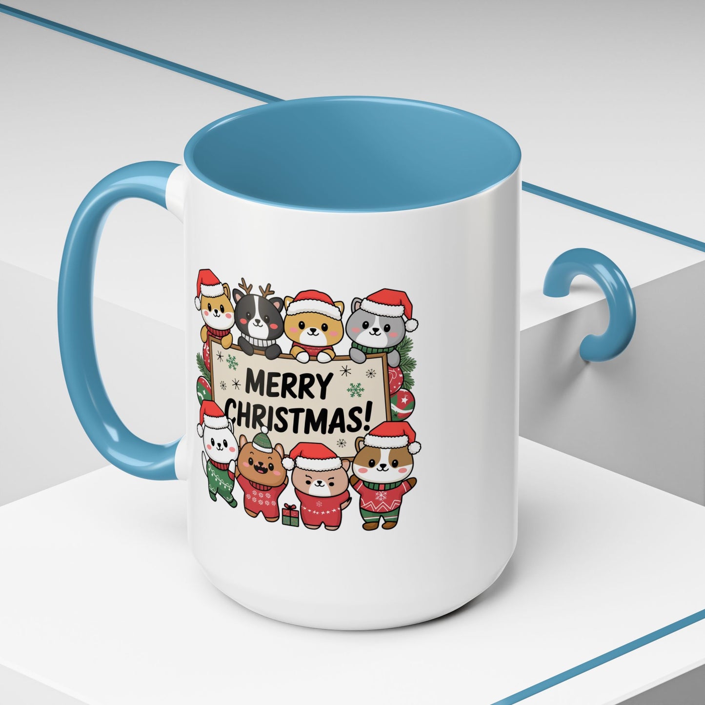 Christmas Mug - Merry Christmas Black Text Cute Animals