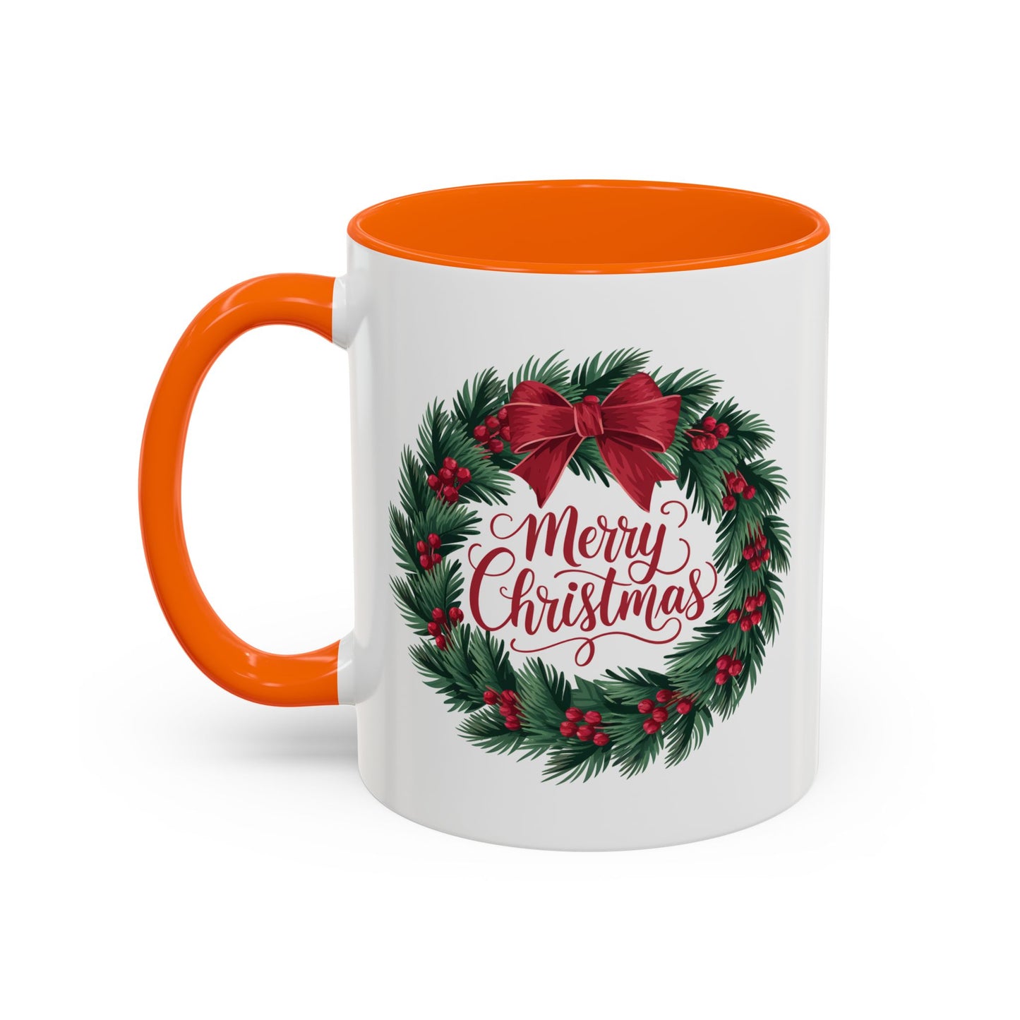 Christmas Mug - Merry Christmas Red Text Bow Wreath