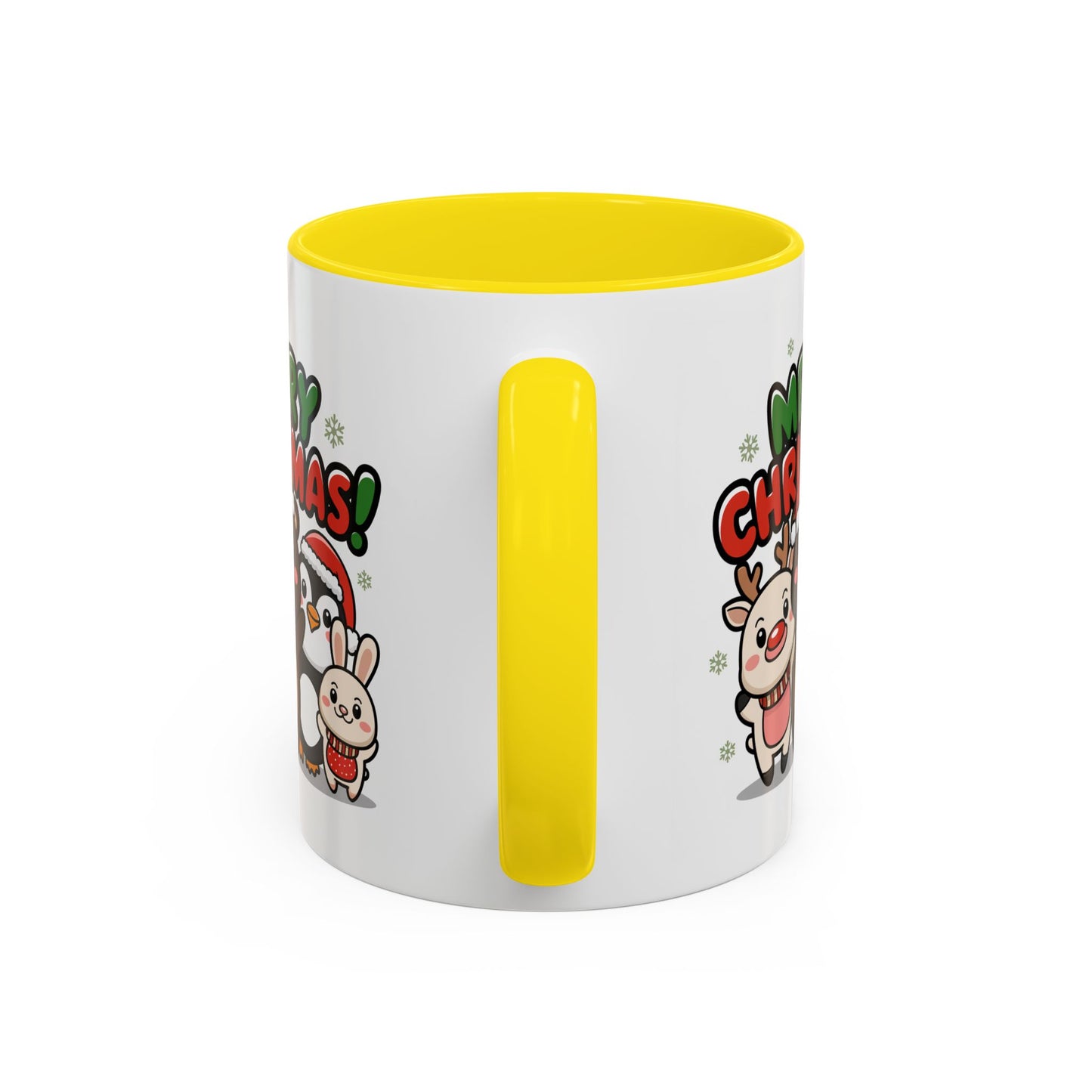 Christmas Mug - Merry Christmas Green & Red Text Cute Animals