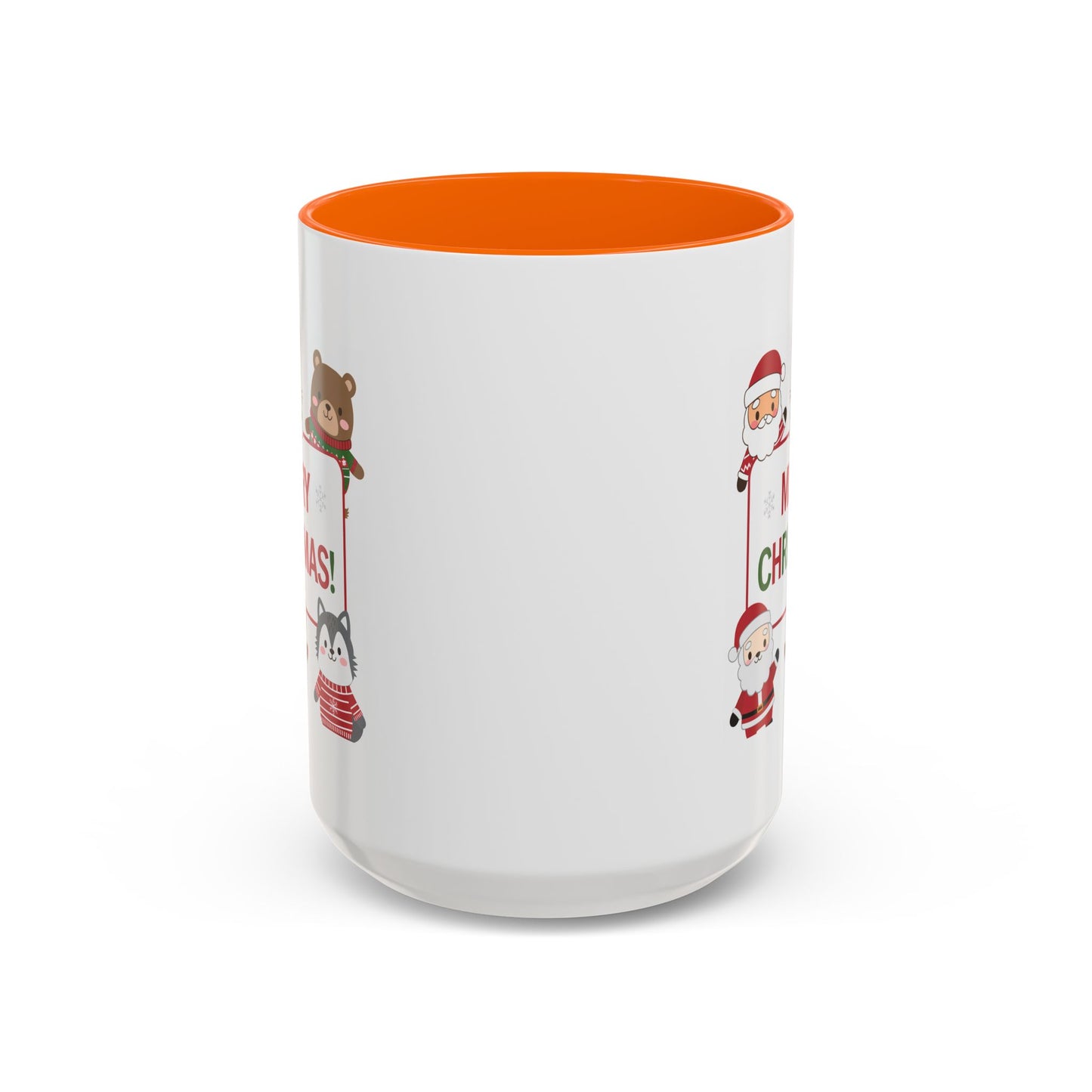 Christmas Mug - Merry Christmas Red & Green Text Santa Cute Animals