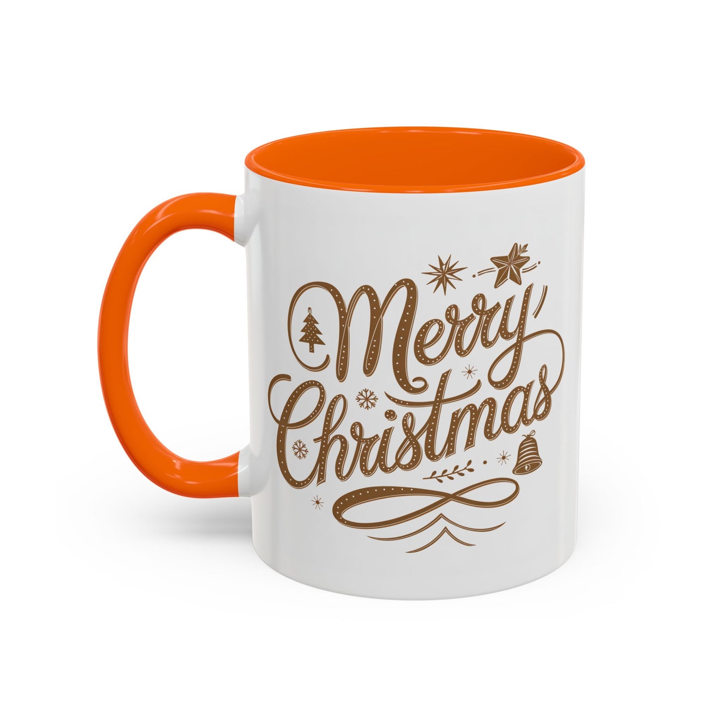 Christmas Mug - Merry Christmas Gold Text Tree Star Ornaments