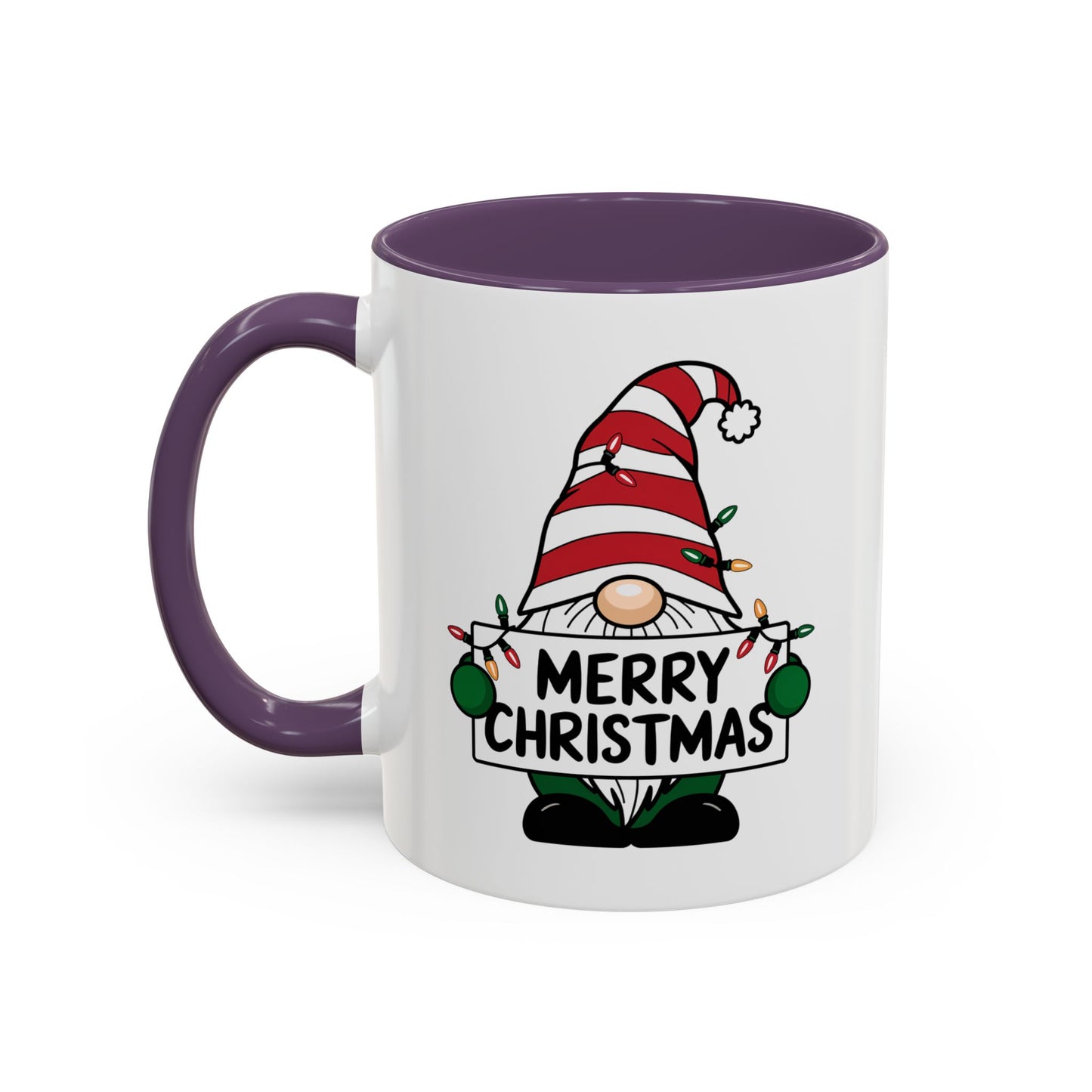 Christmas Mug - Merry Christmas Black Text Gnome Lights