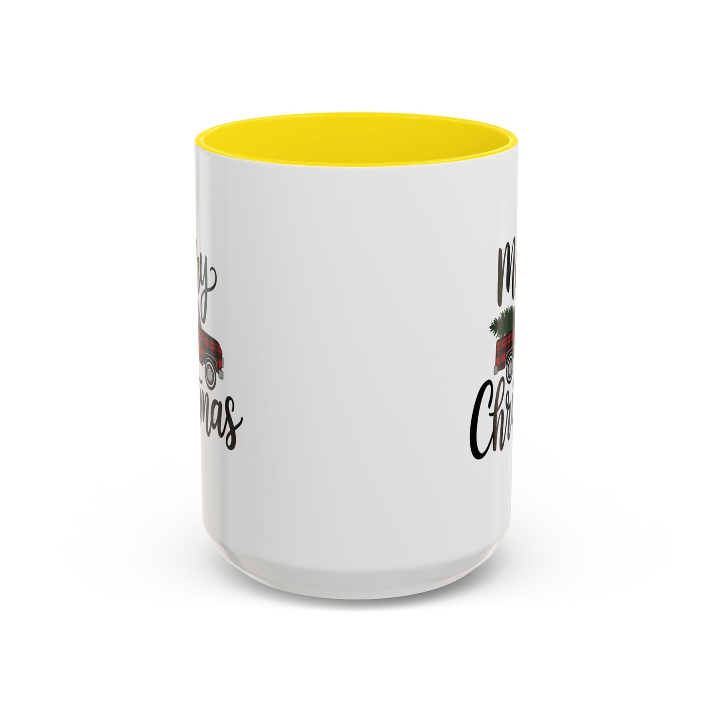 Christmas Mug - Merry Christmas Black Text Tartan Truck