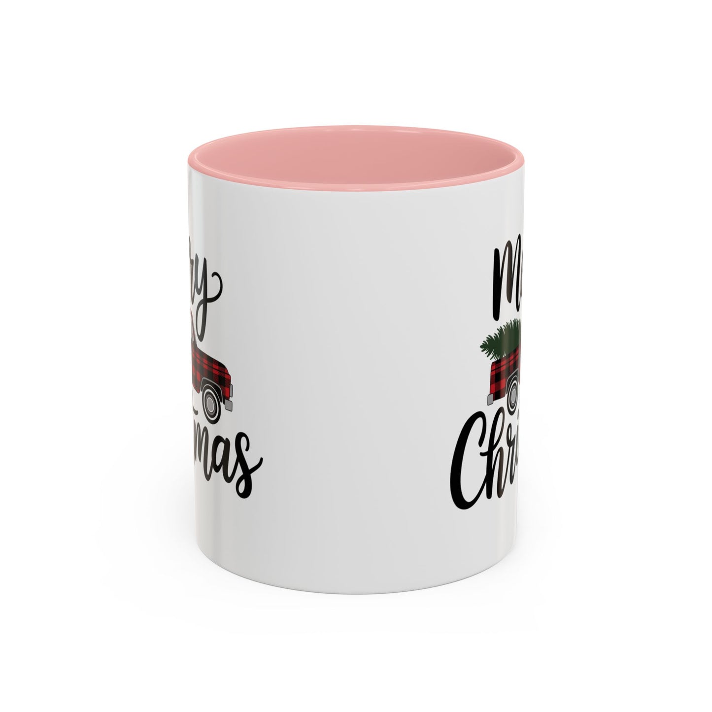 Christmas Mug - Merry Christmas Black Text Tartan Truck