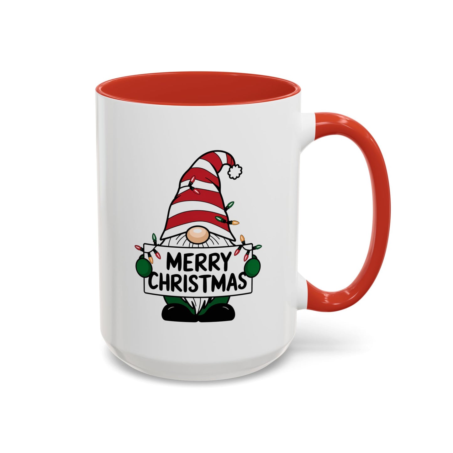 Christmas Mug - Merry Christmas Black Text Gnome Lights