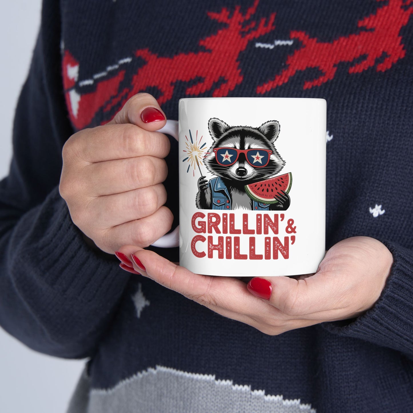 4th of July Mug - Grillin' & Chillin' Racoon