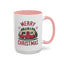 Christmas Mug - Merry Christmas Maroon Text Camper Trees Snowflakes